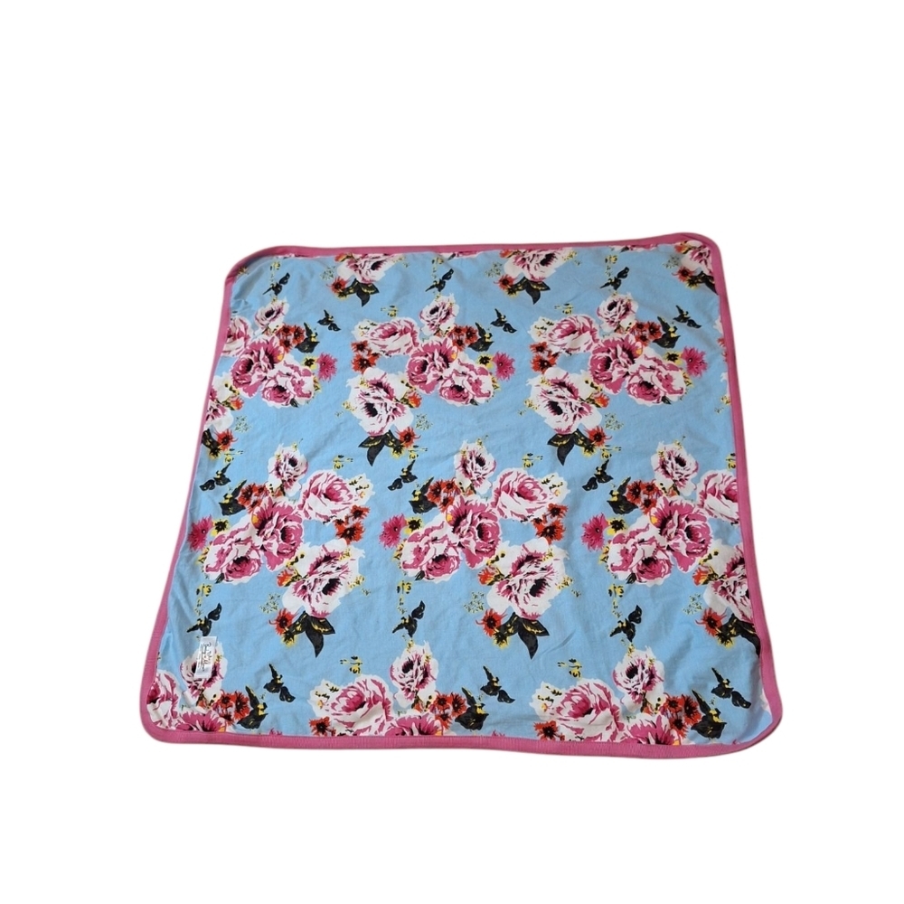 Baby Be Mine Blue Floral Pink Floral Roses  Blanket 31" x 31" Reversible Nursing - Picture 3 of 5